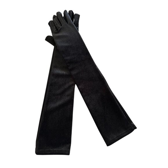 BLACK Velvet Long Opera Gloves One Size NEW NIP - Picture 2 of 6